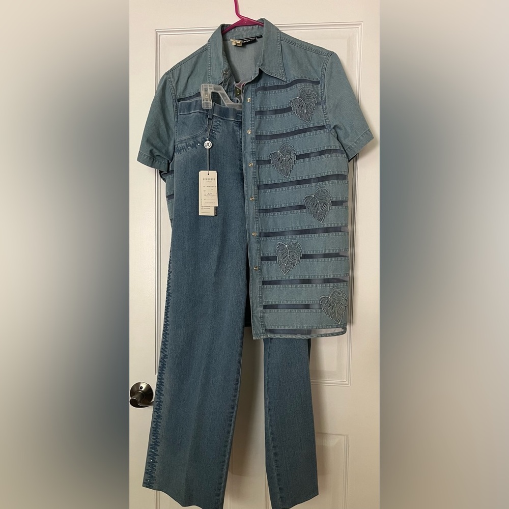 NWT, XXL Jean outfit, shirt sleeve button up with jean pants